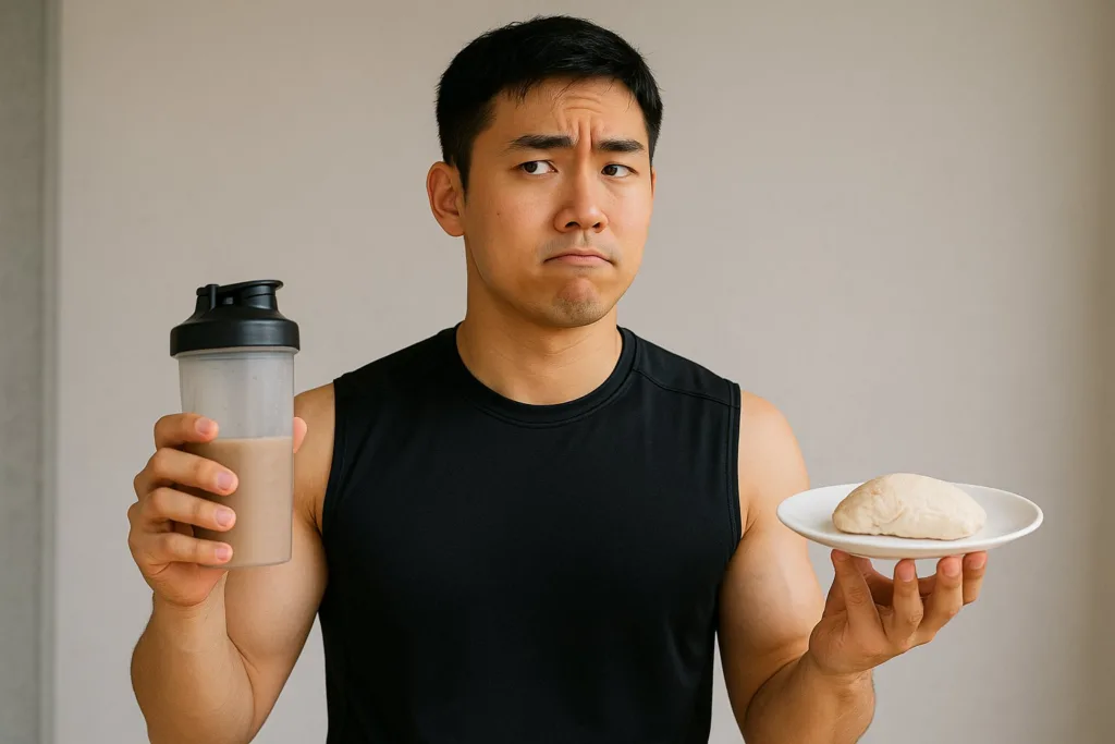 운동 후 닭가슴살과 프로틴 사이에서 고민하는 한국 남성